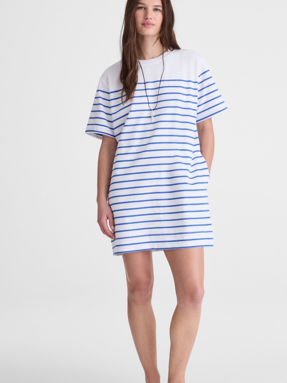 Madewell Crewneck Mini T-Shirt Dress Retro Blue Stripe Cotton Size XL